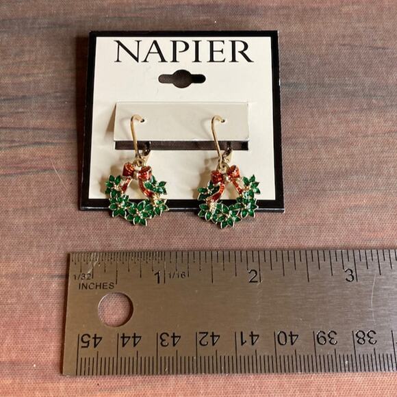 0003 NWT Three Pairs NAPIER Christmas-Themed Pierced Earrings Candy & Wreaths - Picture 7 of 8